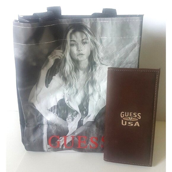 GUESS USA Vintage Suede Like Wallet Soft 7" X 3.5" Brown Unisex with Tote Lot - Picture 1 of 10
